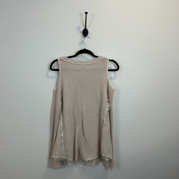 Free People Sunrise Small Cold Shoulder Tunic Sweater Beige Waffle Knit - Picture 9 of 11
